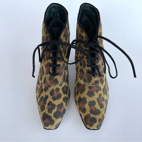 Vintage Leopard Print Suede Lace Up Ankle Booties - Picture 3 of 16